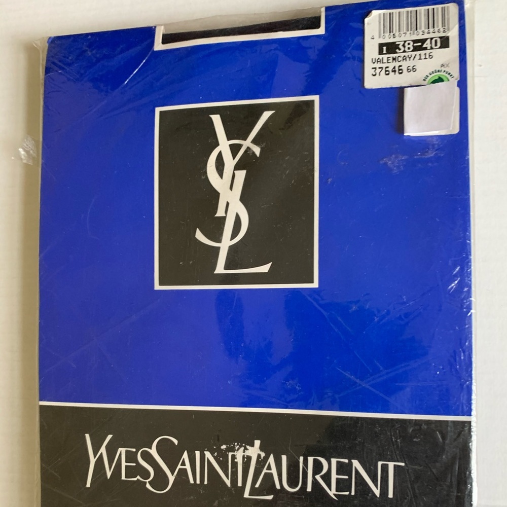 Vintage Yves Saint Laurent shiny dark royal blue soft satin opaque tights S-M